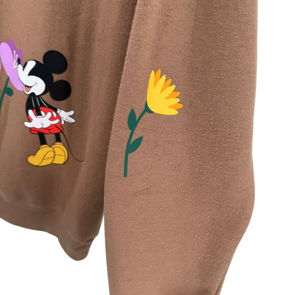 Disney Mickey Crew Neck Sweatshirt Tan With Floral Graphics Womens M - Picture 7 of 10